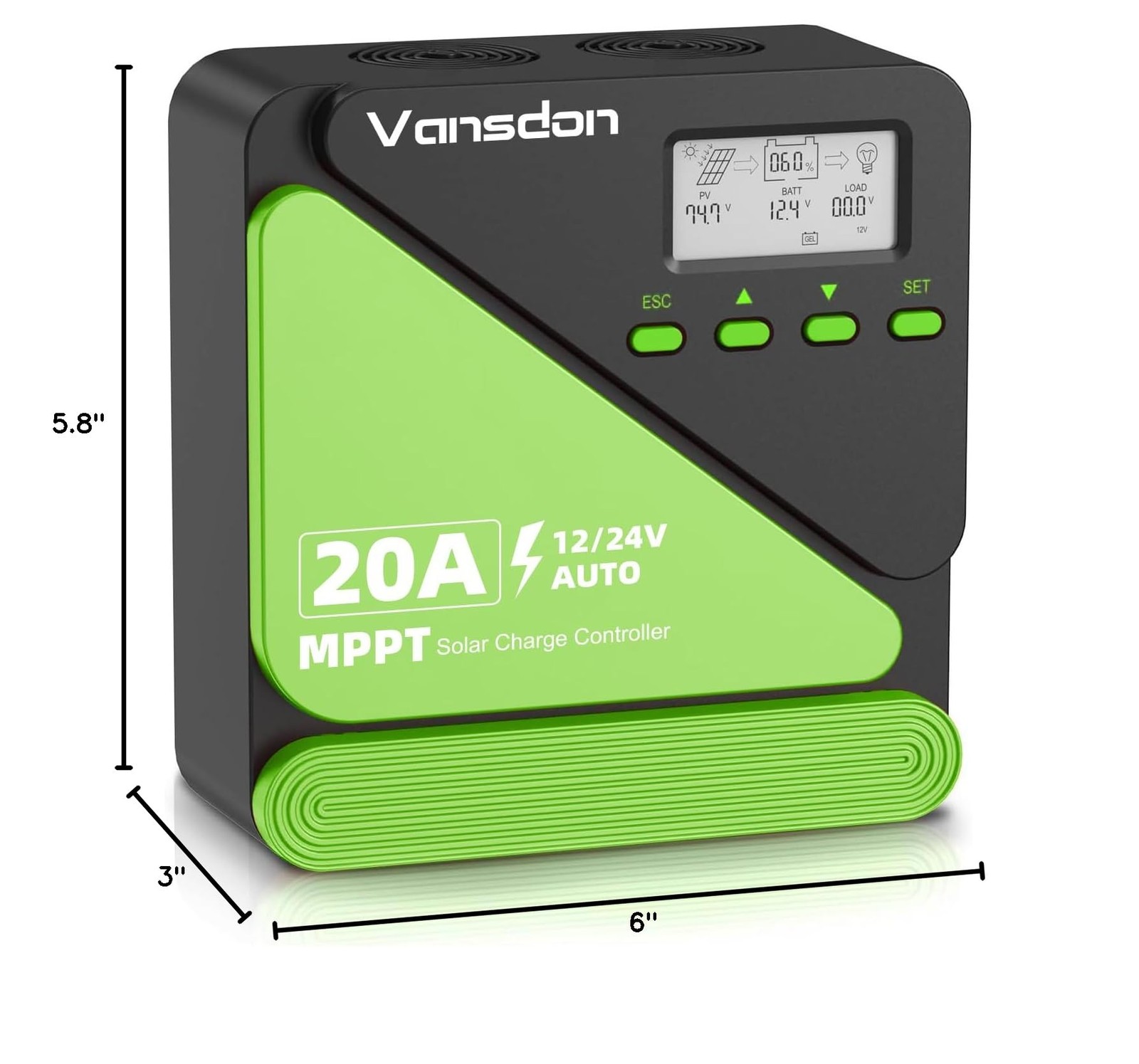 Vansdon 20A Solar Charge Controller 12V/24V MPPT Solar Charge Controller, Adjust