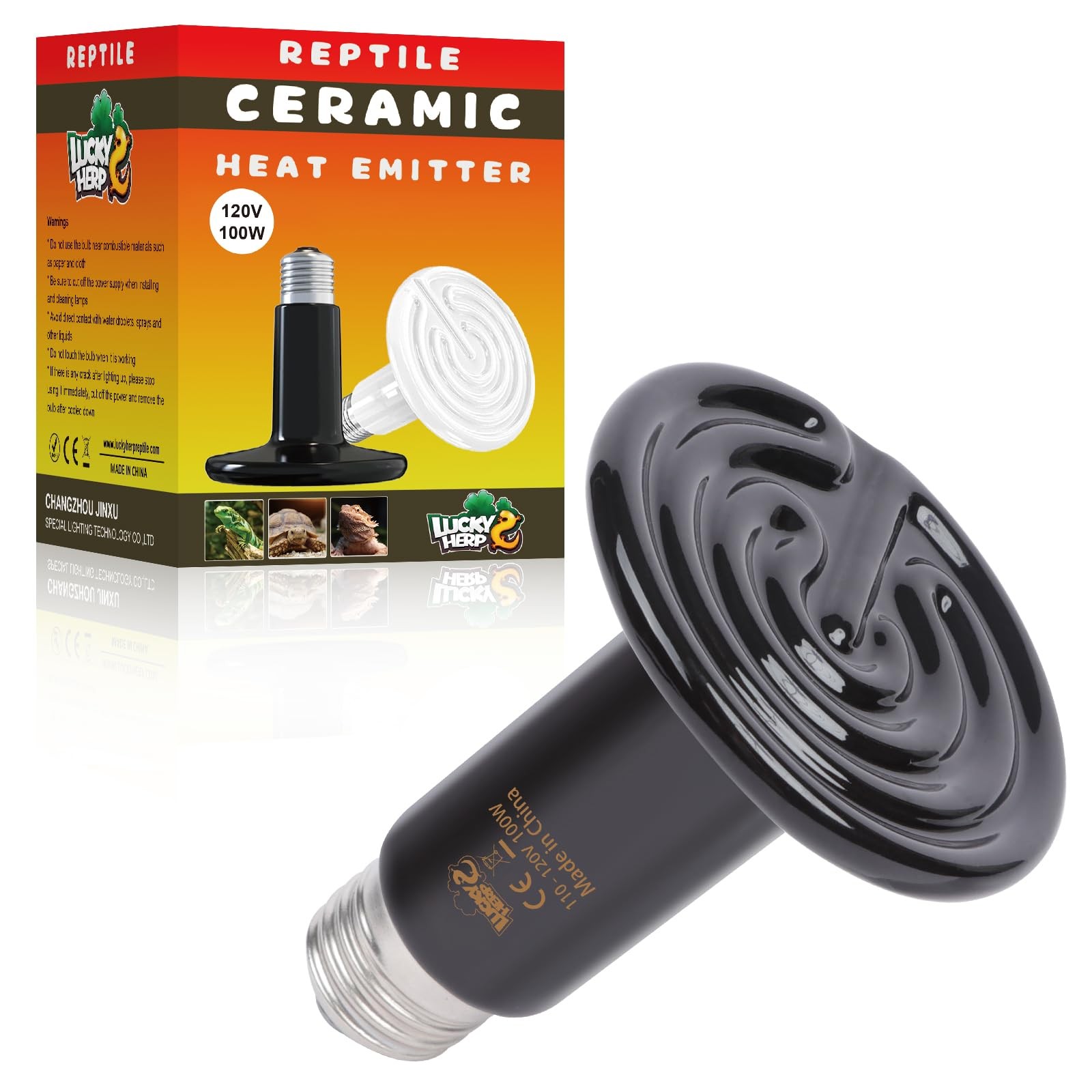 LUCKY HERP Reptile Heat Lamp - 100W Ceramic 1-Pack, Emitter