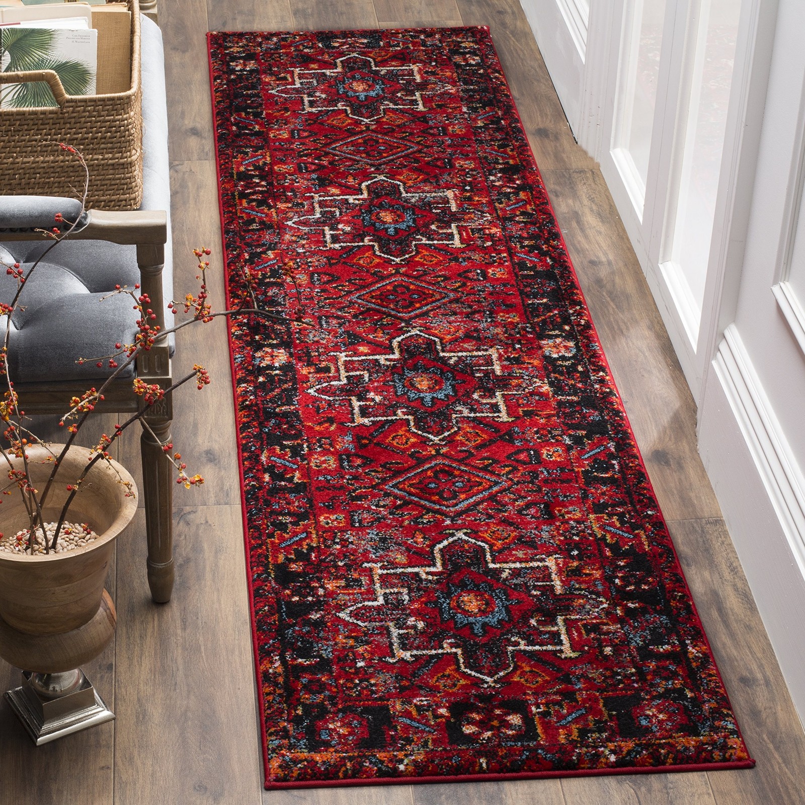 SAFAVIEH Vintage Hamadan Collection Runner Rug - 2'3" x 8', Red & Multi, Trad...