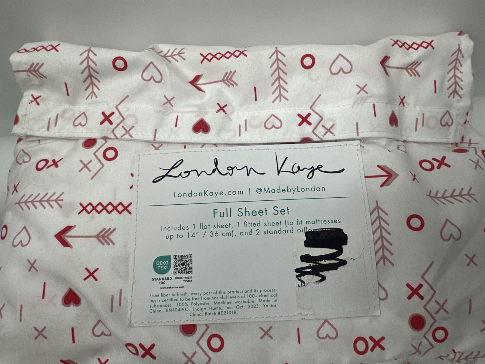 London Kaye Love Hearts Arrows XOXO Valentine Sheet Set Full New