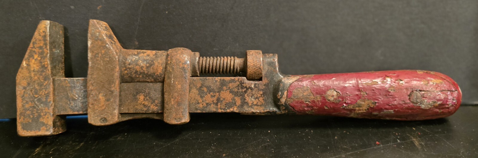 Vintage Antique Wood Handle Unmarked 12" Wrench Adjustable Working Condition