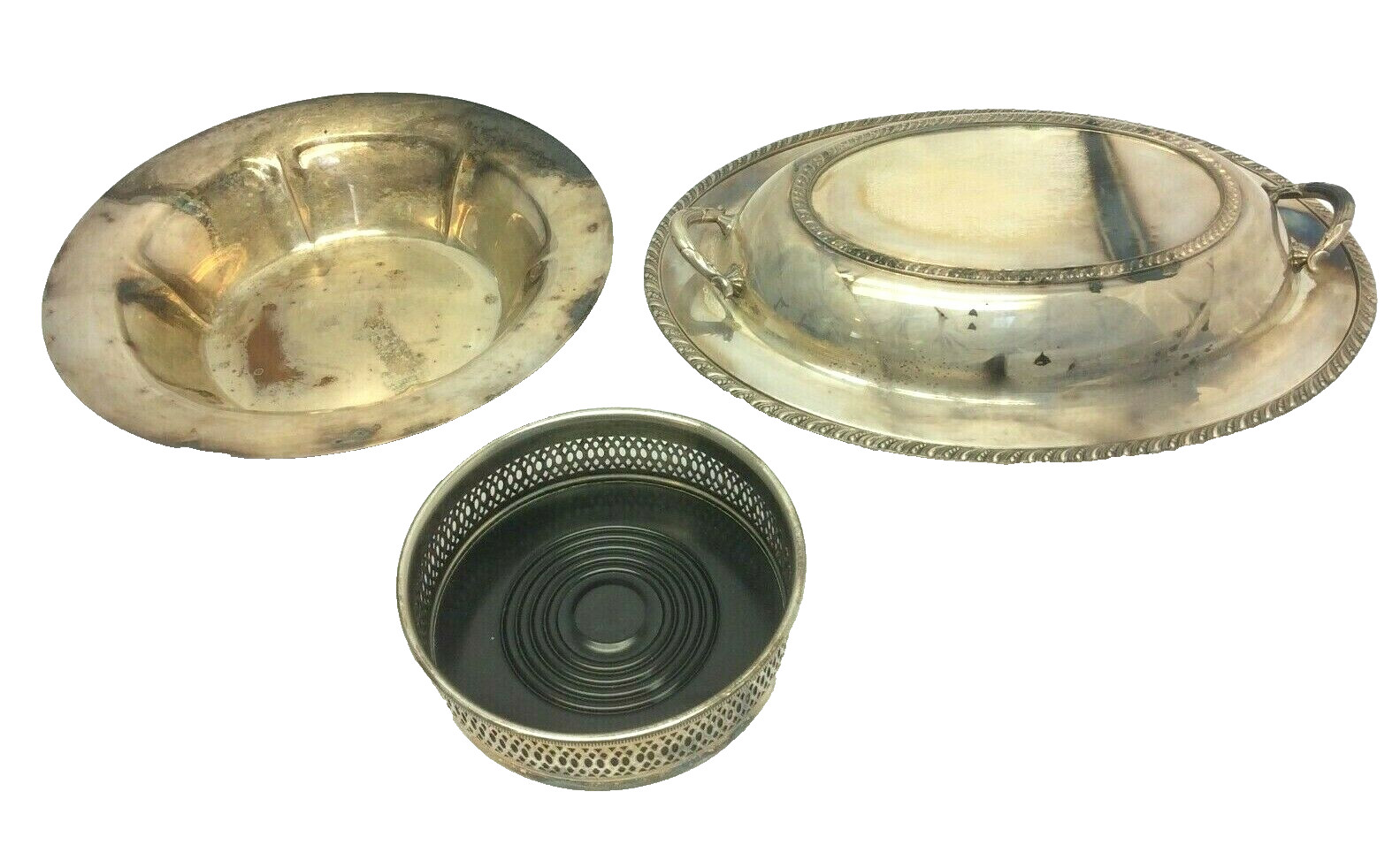 Lot of Vintage Wine Bottle Coaster & Hallmarked Bowl | Avon, Wm Rogers (Used)