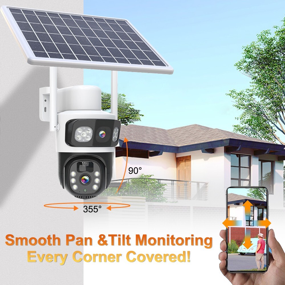 2pcs PTZ 8MP 3K+ Battery Security Camera Pan Tilt Outdoor +Solar Panel Dual lens