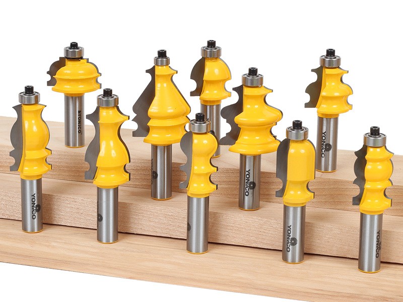 10 Bit Architectural Molding Router Bit Set - 1/2" Shank - Yonico 16101