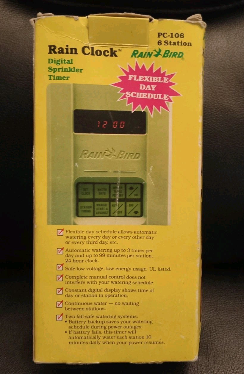 Rain Bird PC-106 Electronic Sprinkler Timer - 6 Station - USED WORKING