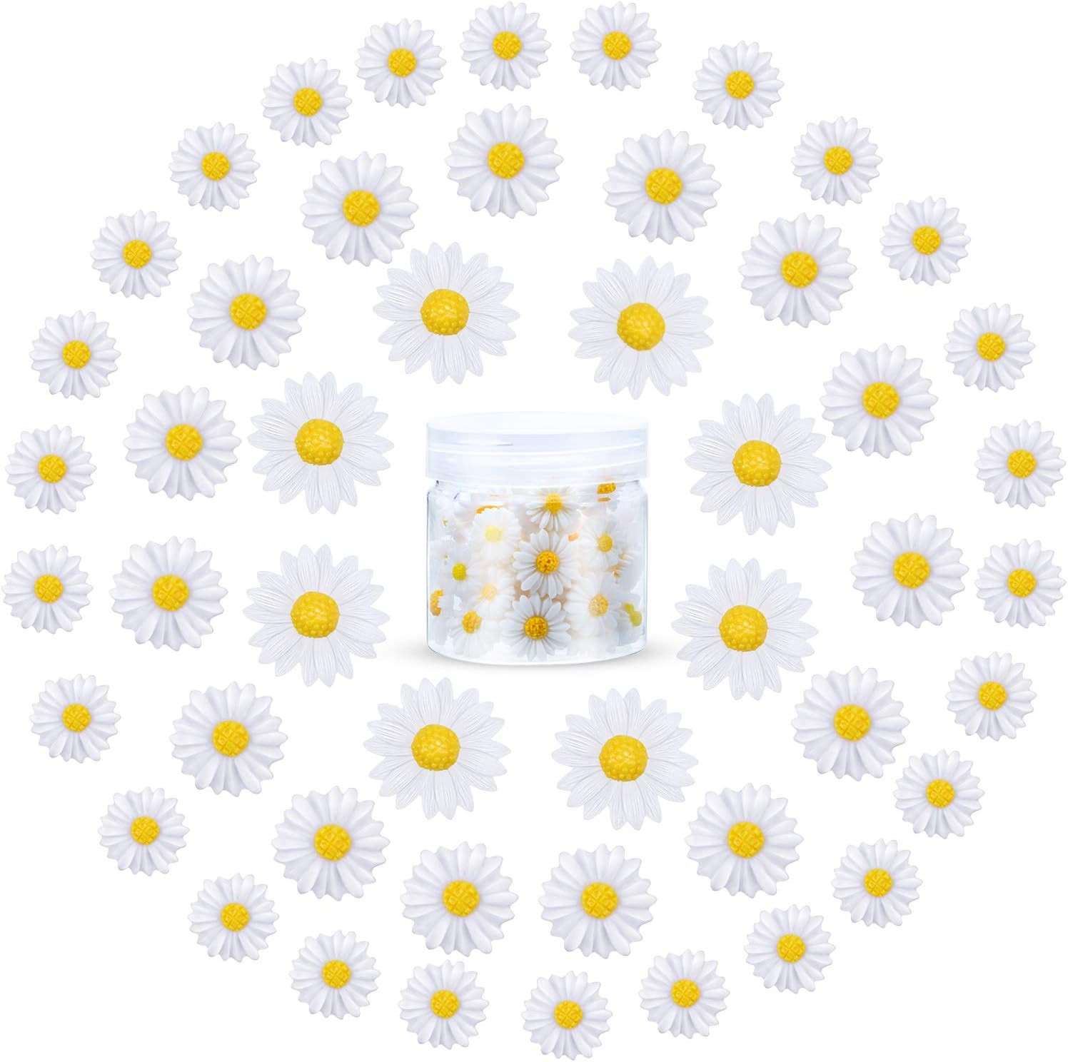 50 Pcs Flatback Resin Daisy Flowers Daisy Flower Epoxy Beads Charms Mini Decorat