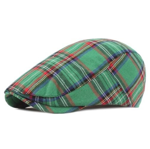 Men's Cotton Flat Ivy Gatsby Newsboy Driving Hat One Size Plaid Green
