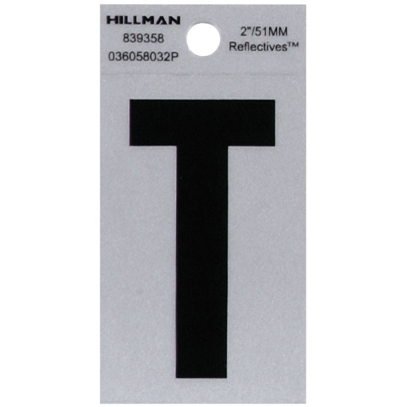 Hillman 2 in. Reflective Black Vinyl Self-Adhesive Letter T (6-pack)