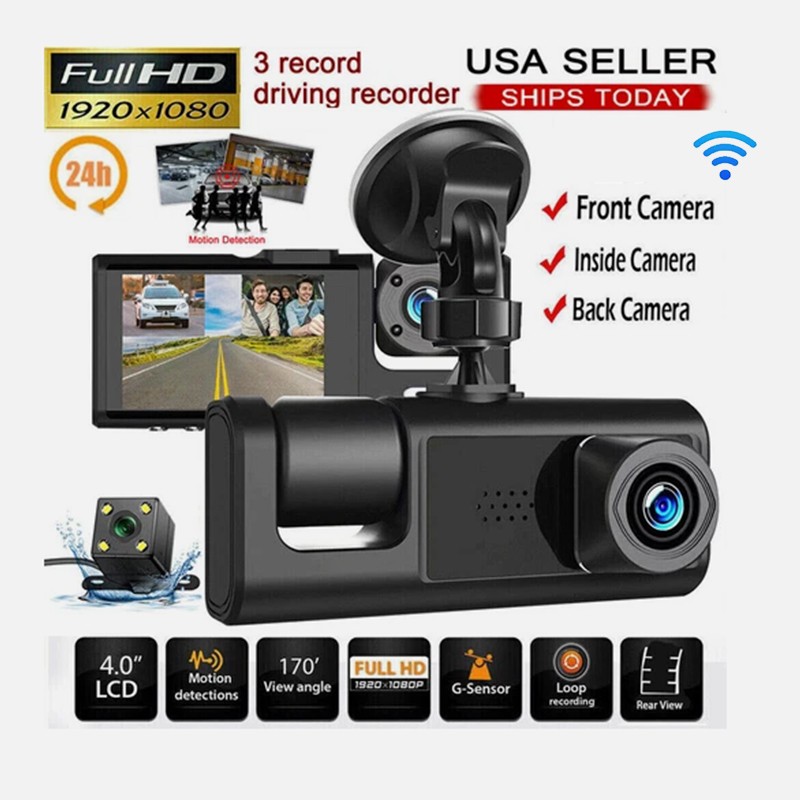 Wifi Dash Cam Car 1080P Front/Rear/Inside Lens Video Recorder Camera G-Sensor