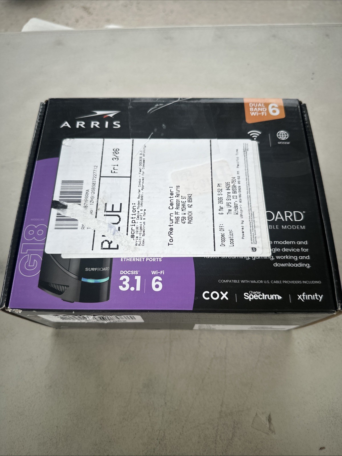 ARRIS G18 Cable Modem Router Combo, DOCSIS 3.1 WiFi 6, Approved for Xfinity Cox