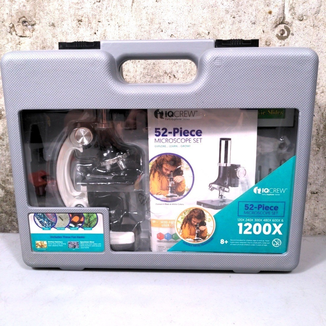 IQCrew 52-Piece Microscope Set Early Explorer Series 1200X STEM Kit w/ Case New