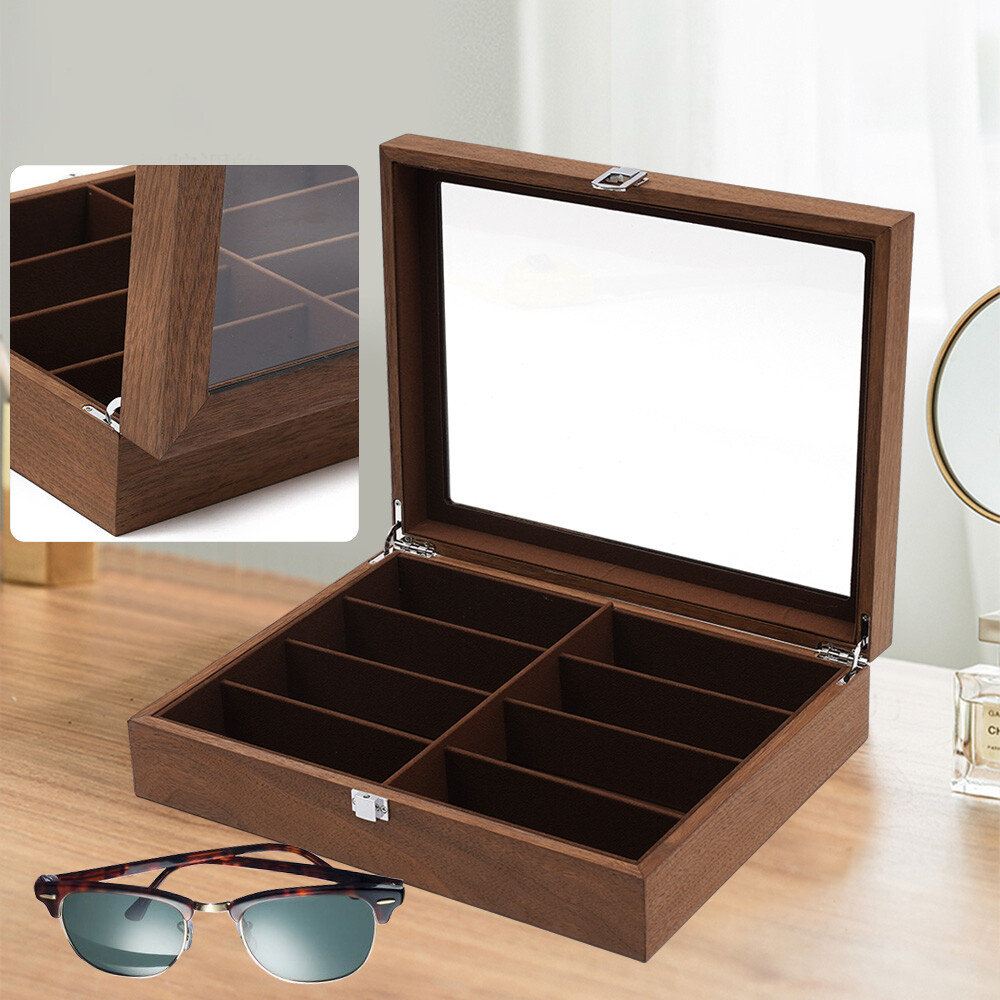 Sunglasses Case Display Eyeglass Box Storage Box Case 8-Bits Walnut Box Gift