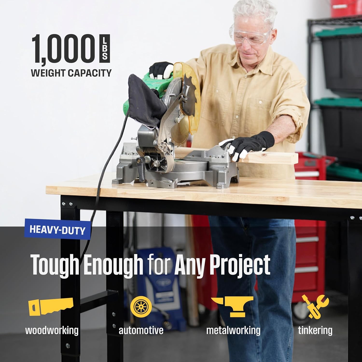 Workbench | 48” Adjustable Hardwood Work Tops | Premium Standard or Crank