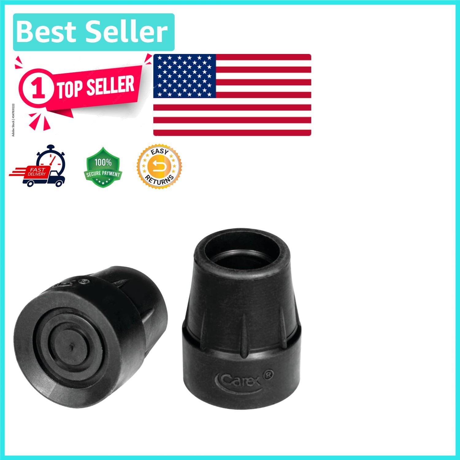 Durable Black Cane Tip for 7/8 Inch Shafts - Pack of 2 for Enhanced Stability