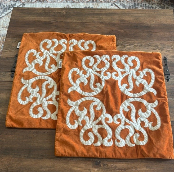 Homey Cozy Burnt Orange Pillow Cover Velvet Velour 20inX20in Set Of 2