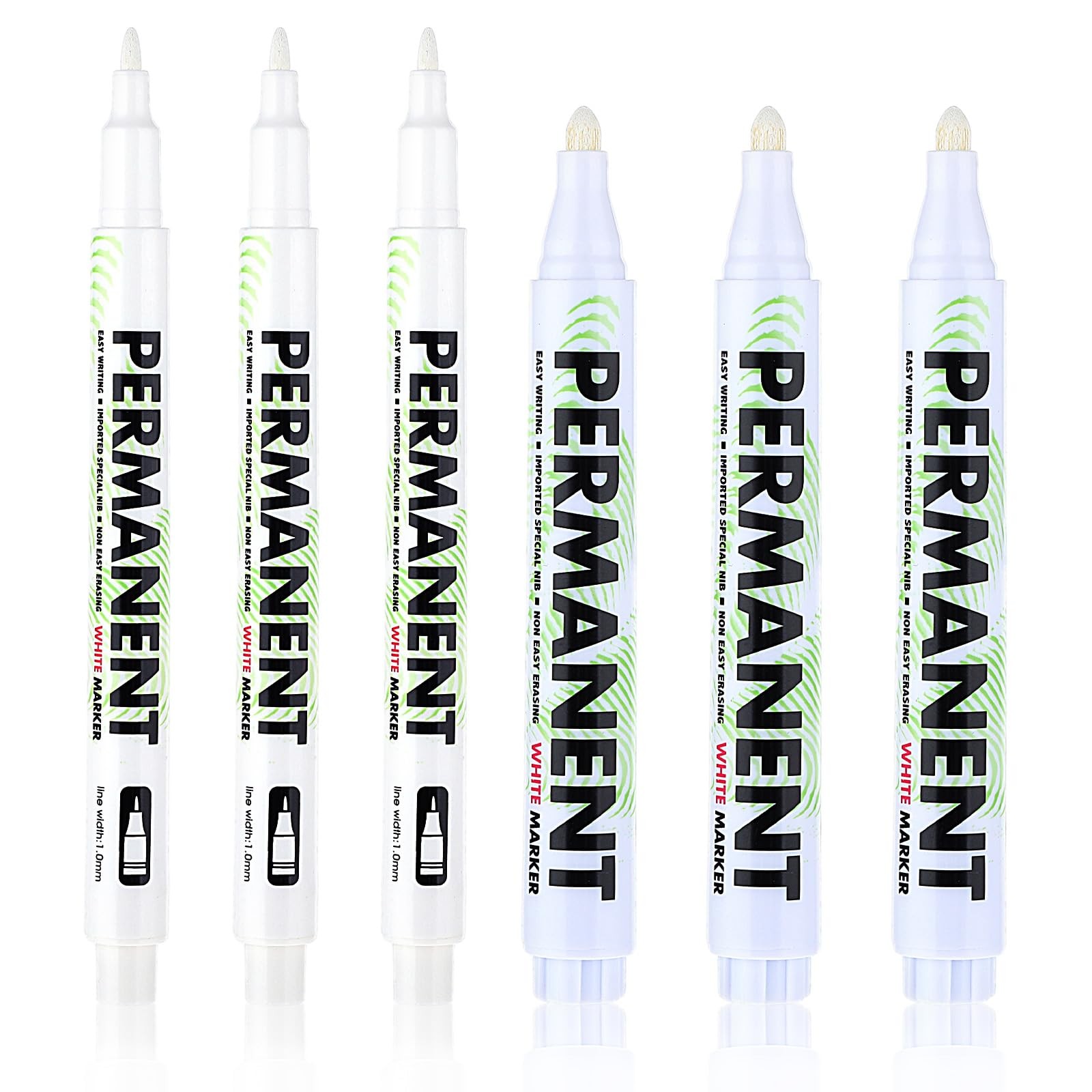 Acrylic White Paint Pens, 6 Pack White Permanent Marker with Extra Fine Point