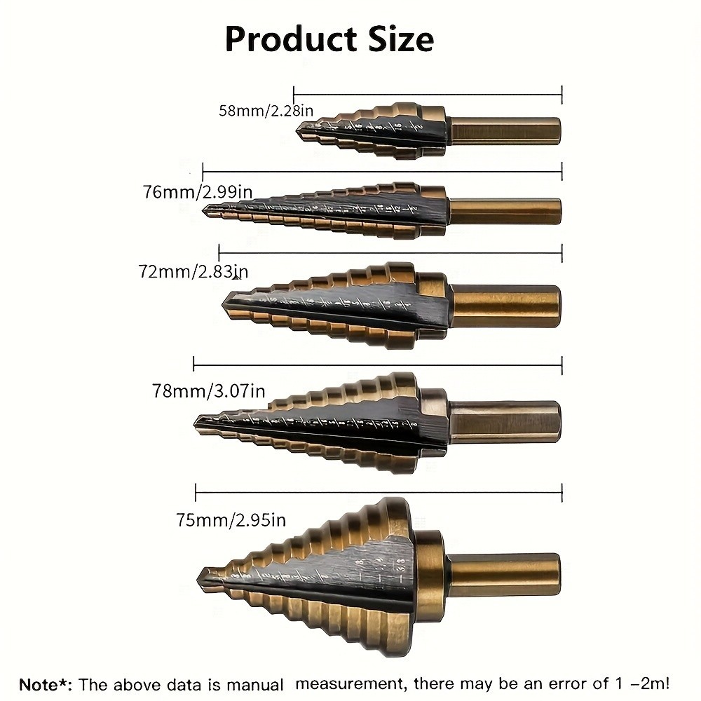 Titanium Step Drill Bit Set-Multi-Size for Metal/Wood Drilling with Storage Case