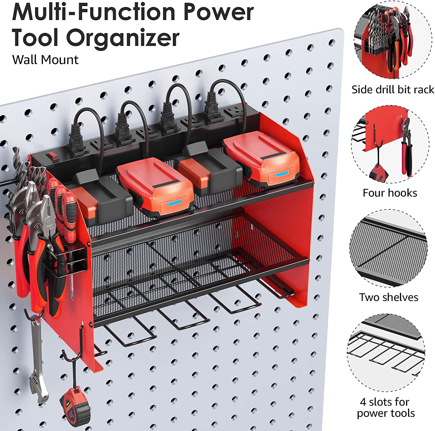 CCCEI Wall Mount Modular Tool Charging Organizer, Red, 1 Pack, 3 Tier. | Drill B