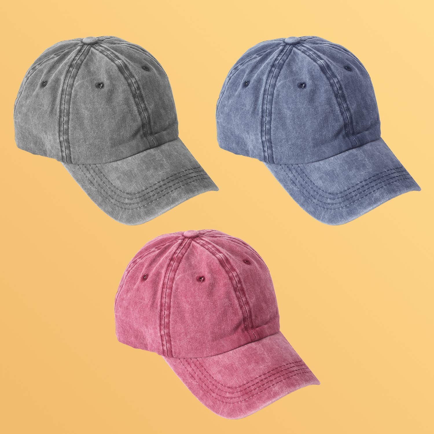 3 Packs Washed-Cotton Plain Baseball Cap, Vintage Adjustable Dad Hats Gift fo...