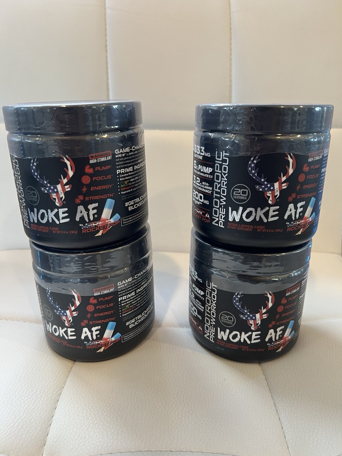 Bucked Up Woke AF Pre-Workout Powder Rocket Pop / Blood Raz (Lot of 2)