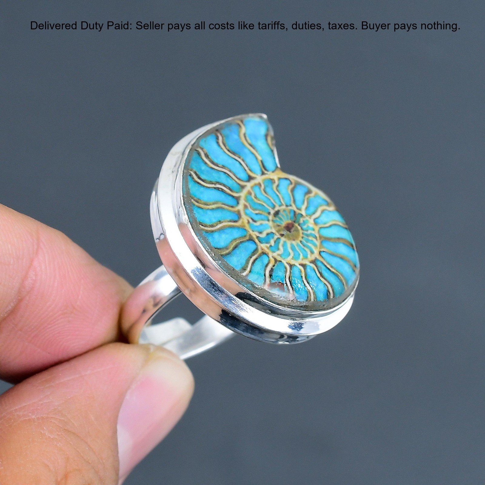 925 Sterling Silver Ammonite Opal Doublet Gemstone Stackable Handcrafted Ring