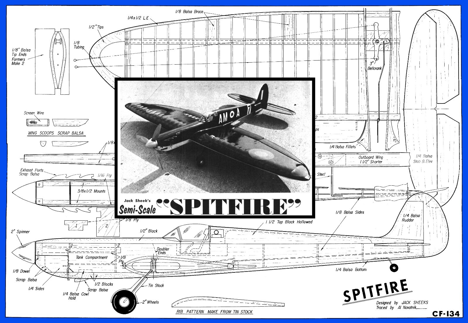 Model Airplane Plans (UC): Spitfire 50" Semi-Scale Stunt for .35 by Jack Sheeks