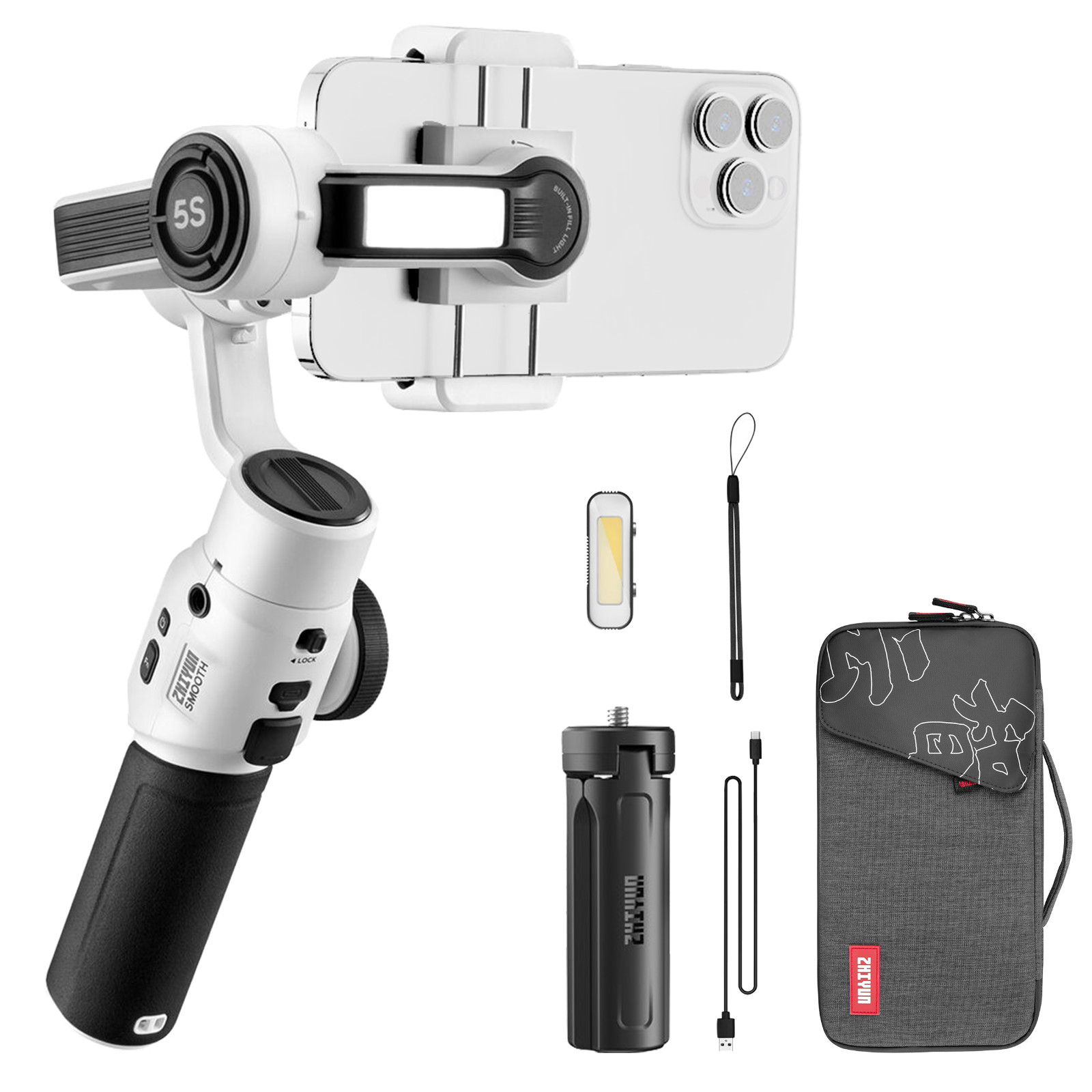 Zhiyun Smooth 5S Combo 3-Axis Handheld Gimbal Stabilizer for Smartphone (White)