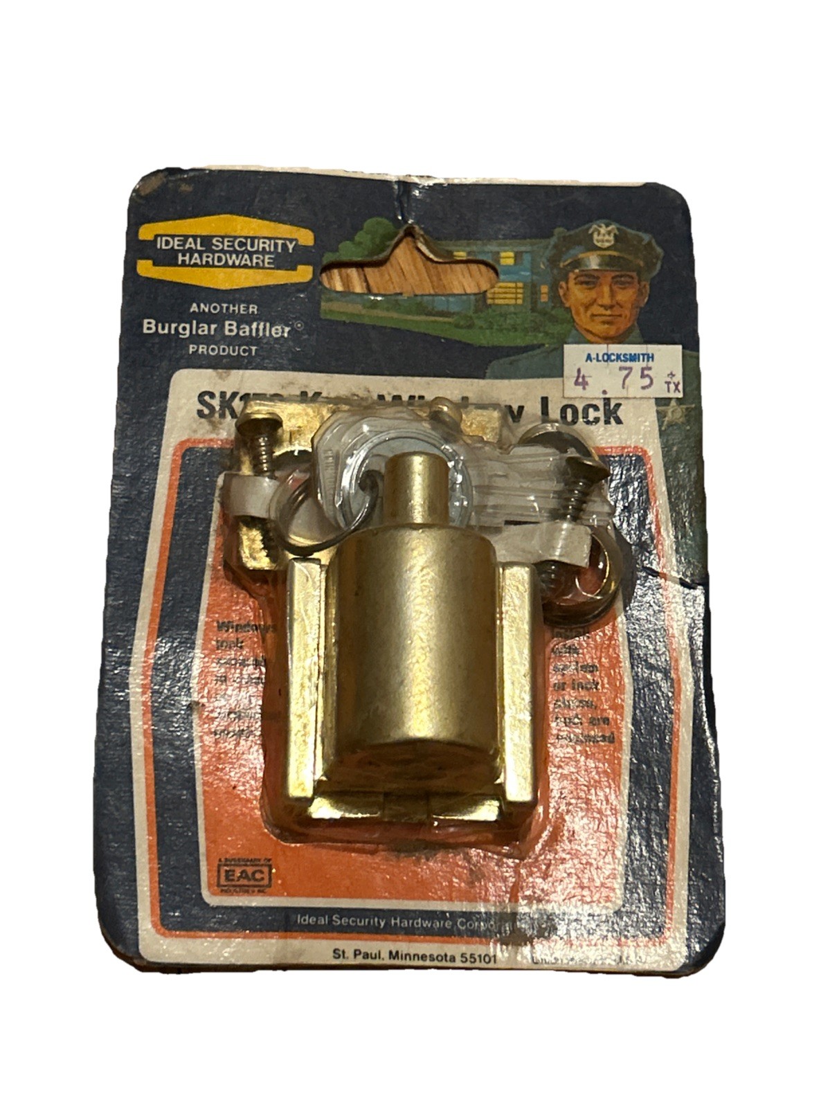 VTG 70's Ideal Security Brass Key Window Lock SK150 Heavy Duty New old stock USA