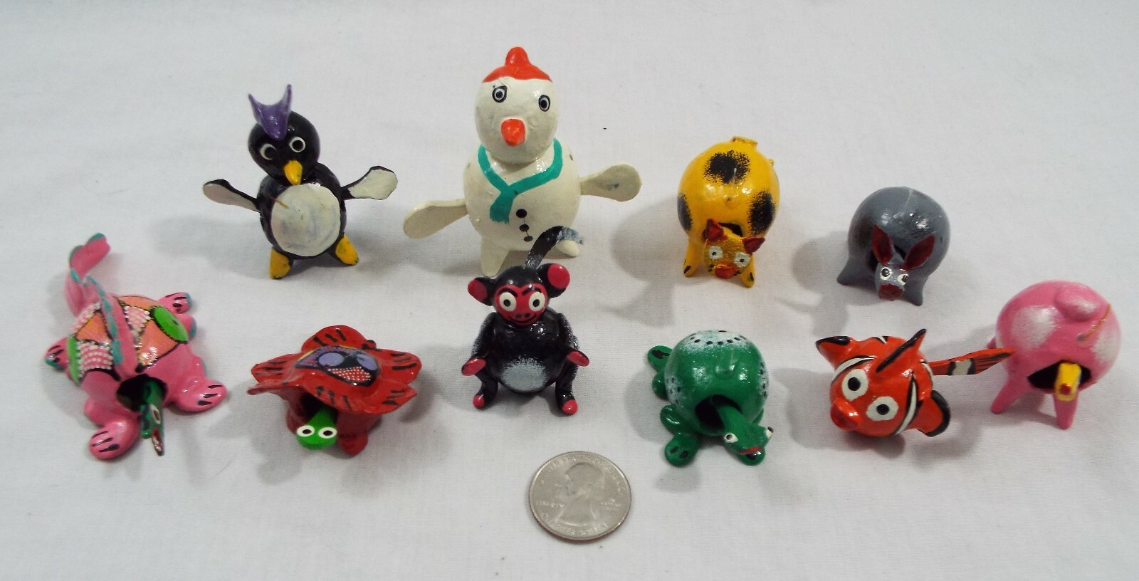 Lot of 10 Assorted Bobble Head Various Animals Fish Penguin Monkey Turtle Cat