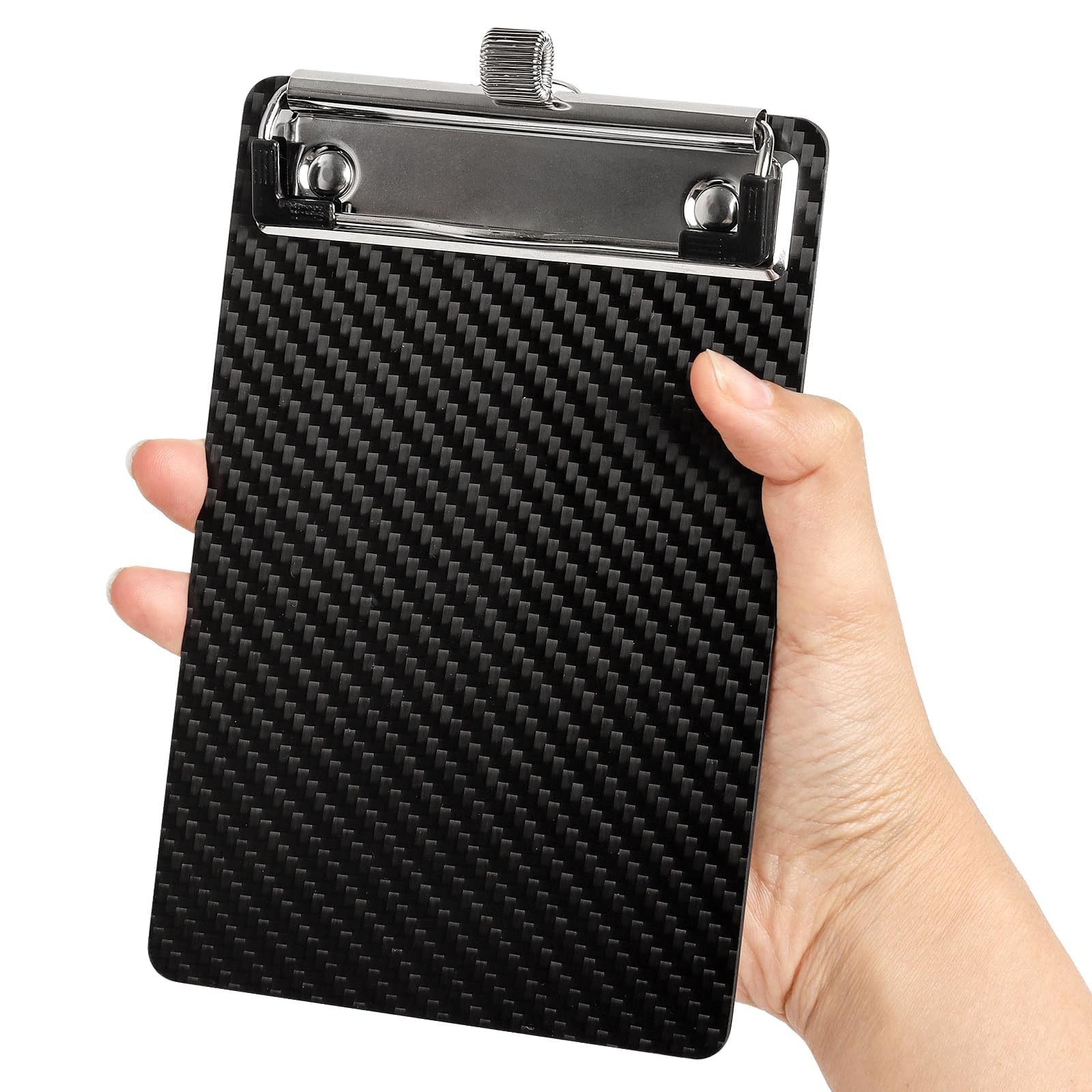 Carbon Fiber Pocket Clipboard,A6 Size Black Clipboard Reinforced with Pen Cli...