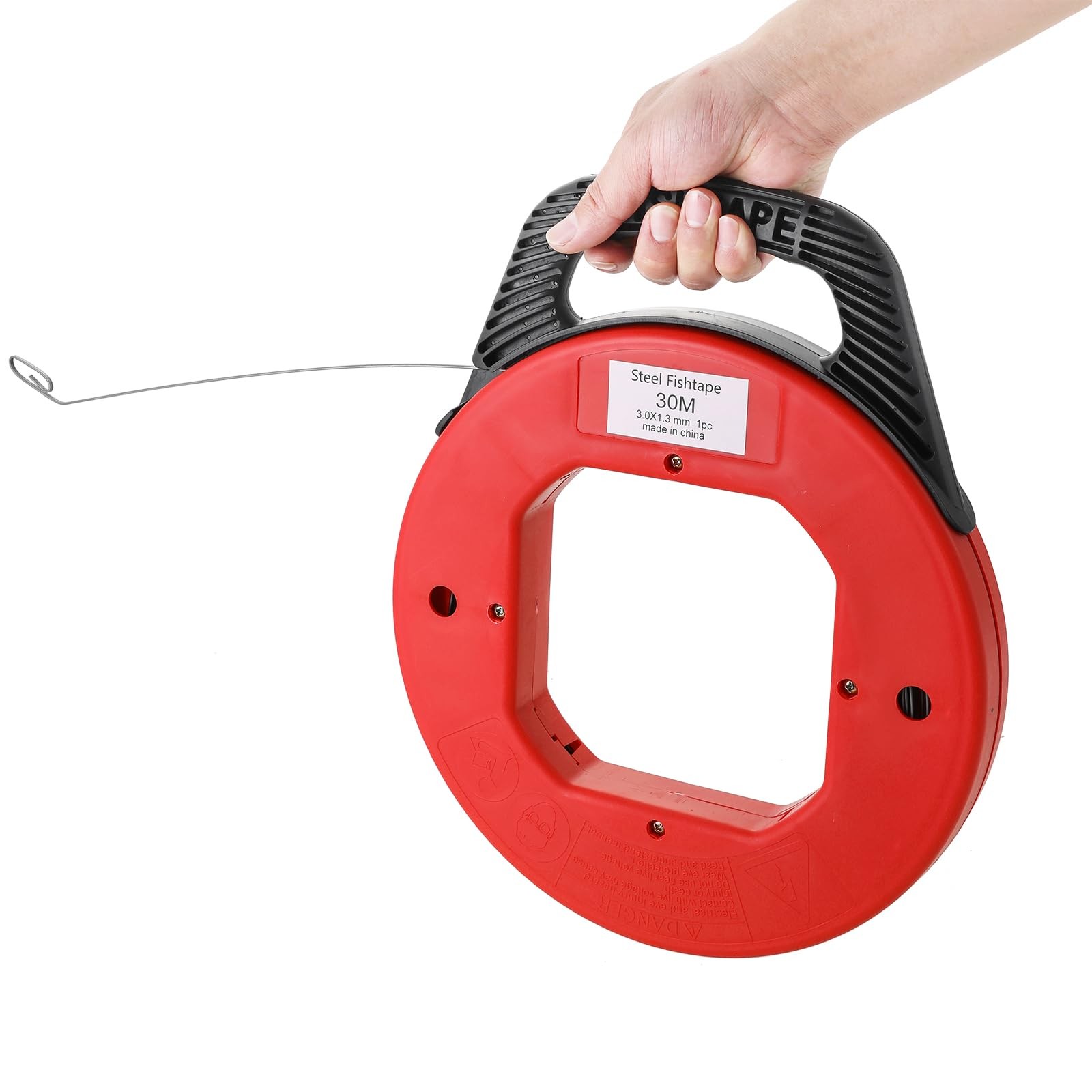 100 Feet Steel Fish Tape with Red Plastic Housing – Heavy Duty, Rust-, Retrac...