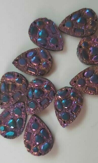 CraftBuddyUS 10 Flatback AB Purple Teardrop Resin Crystal Gems, 12mm x 17mm