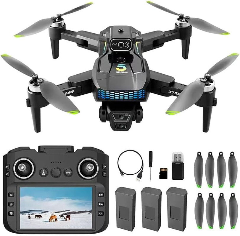 XT555 GPS Drone with 4K EIS Camera for Adults, RC Drone with 4.5" HD Screen on C