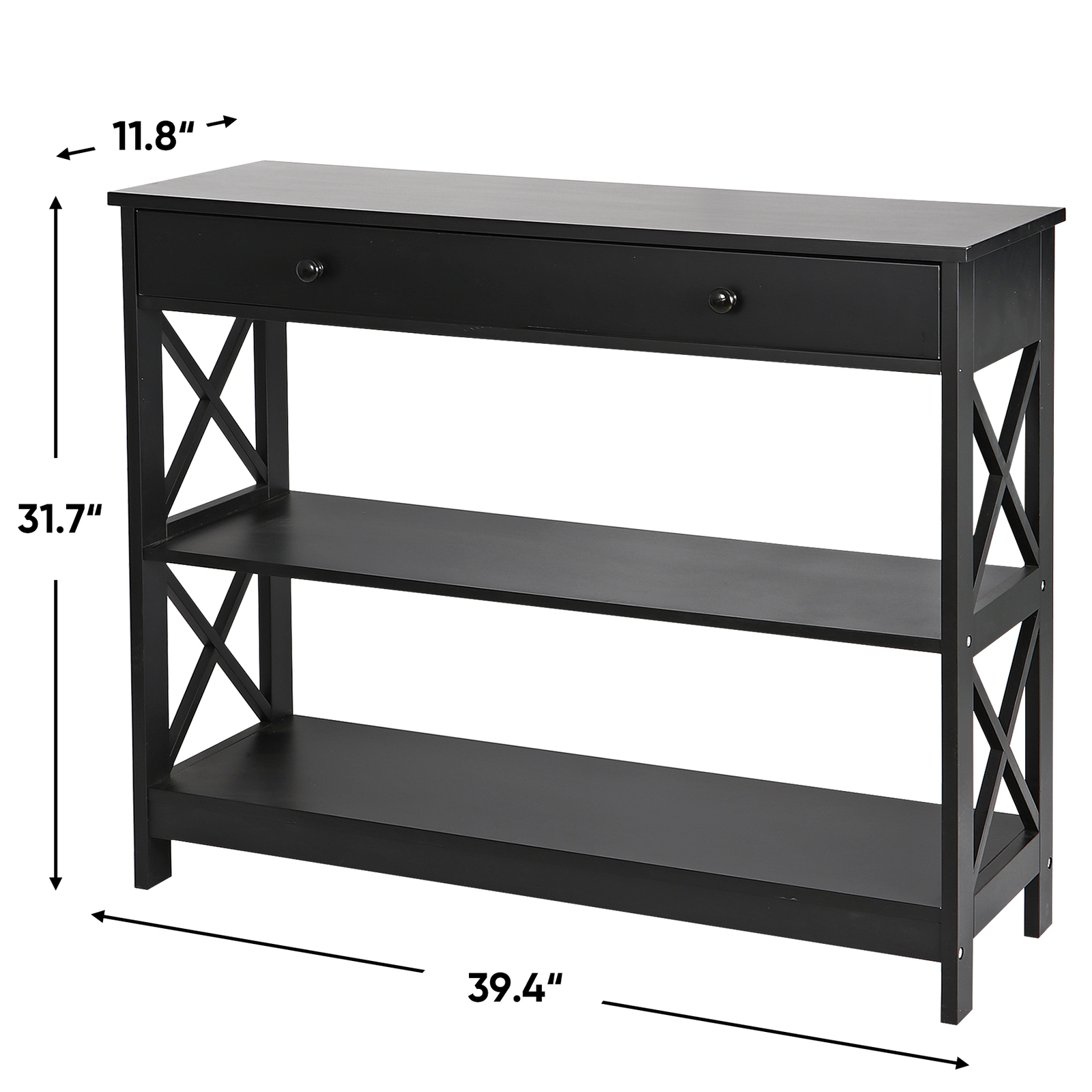 Wood Console Table 3 Tier Narrow Entryway End Sofa Table w/Storage Drawer Black