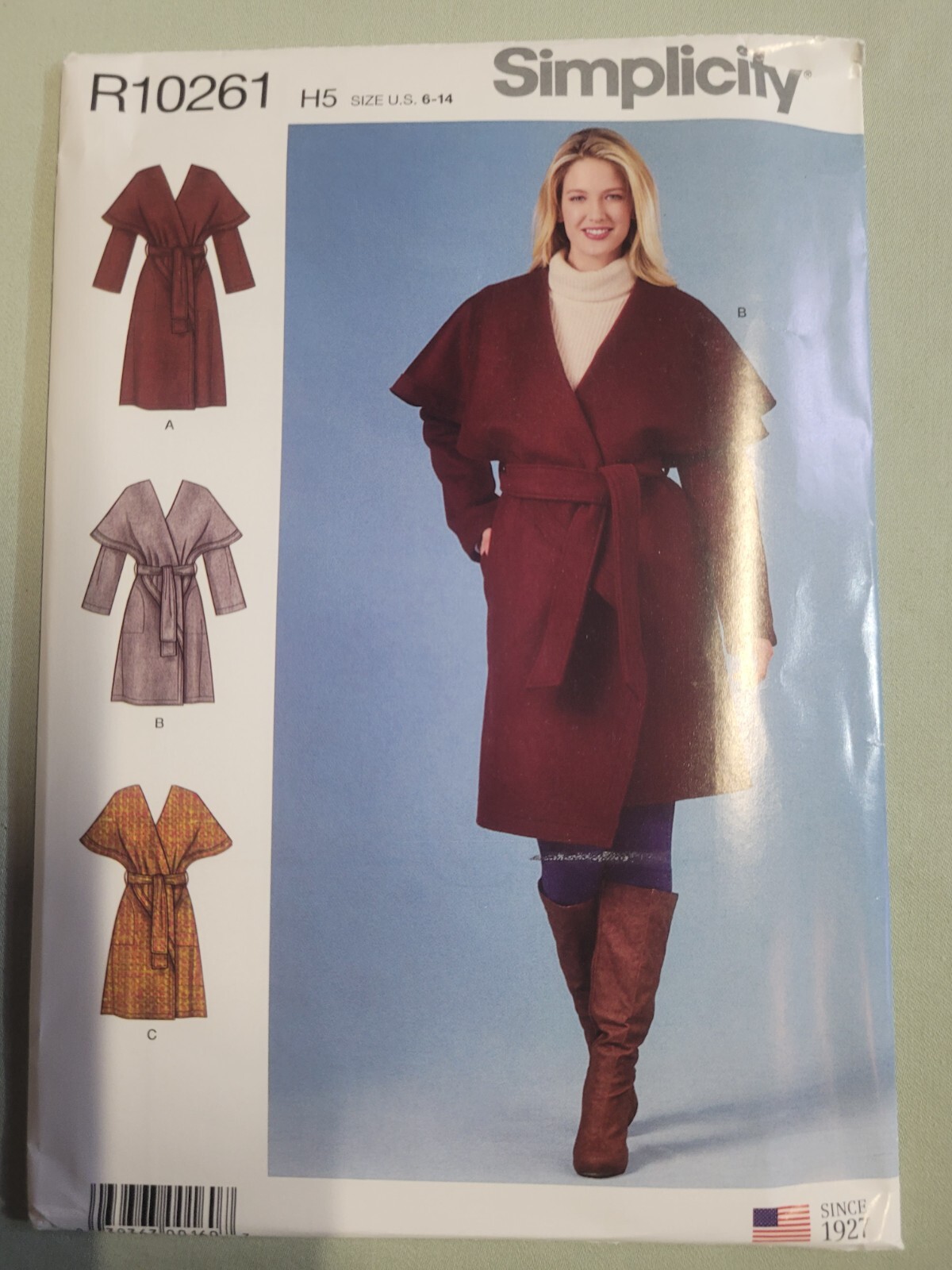 🌸 SIMPLICITY #R10261 - LADIES ( 3 STYLE ) COAT w/CAPE COLLAR PATTERN 6-14 FF