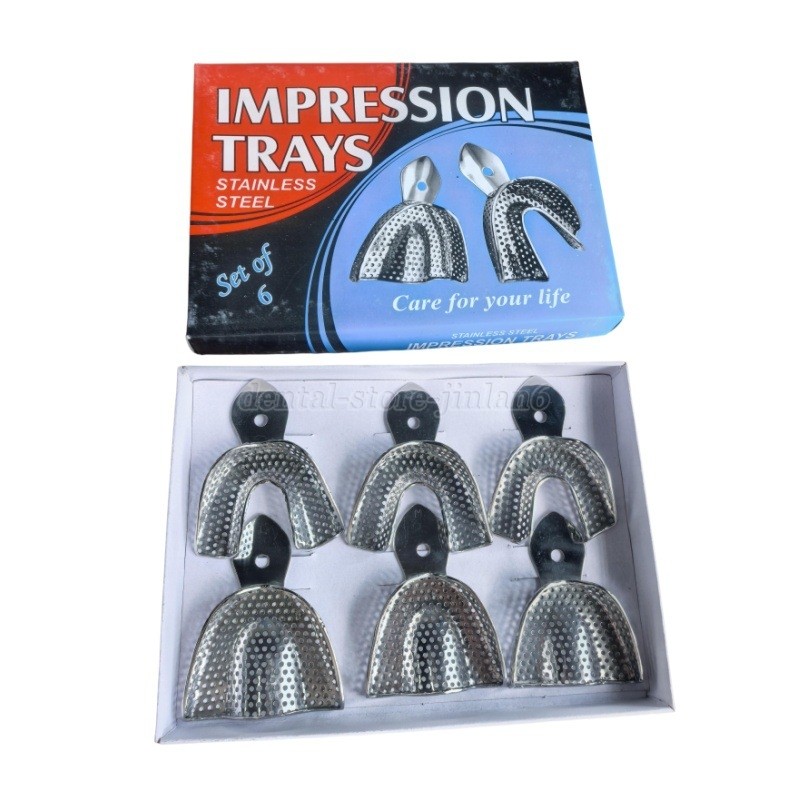 6 Pcs Perforated Metal Dental Impression Trays Set Edentulous Instruments PR USA