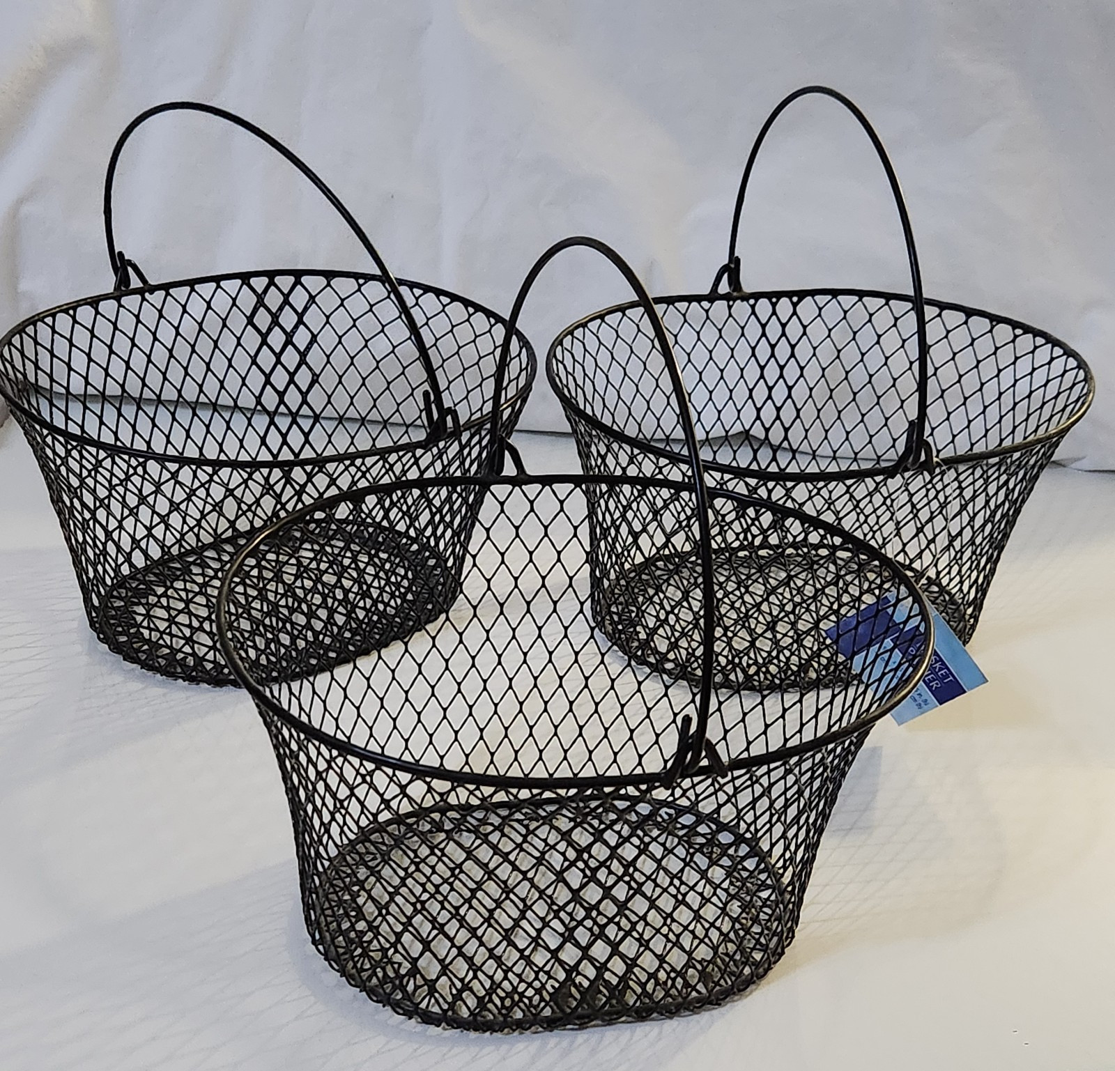 Lot 3 Black Wire Oval Baskets Lightweight Handles Storage 9 x 7.5 x 5"  (L)