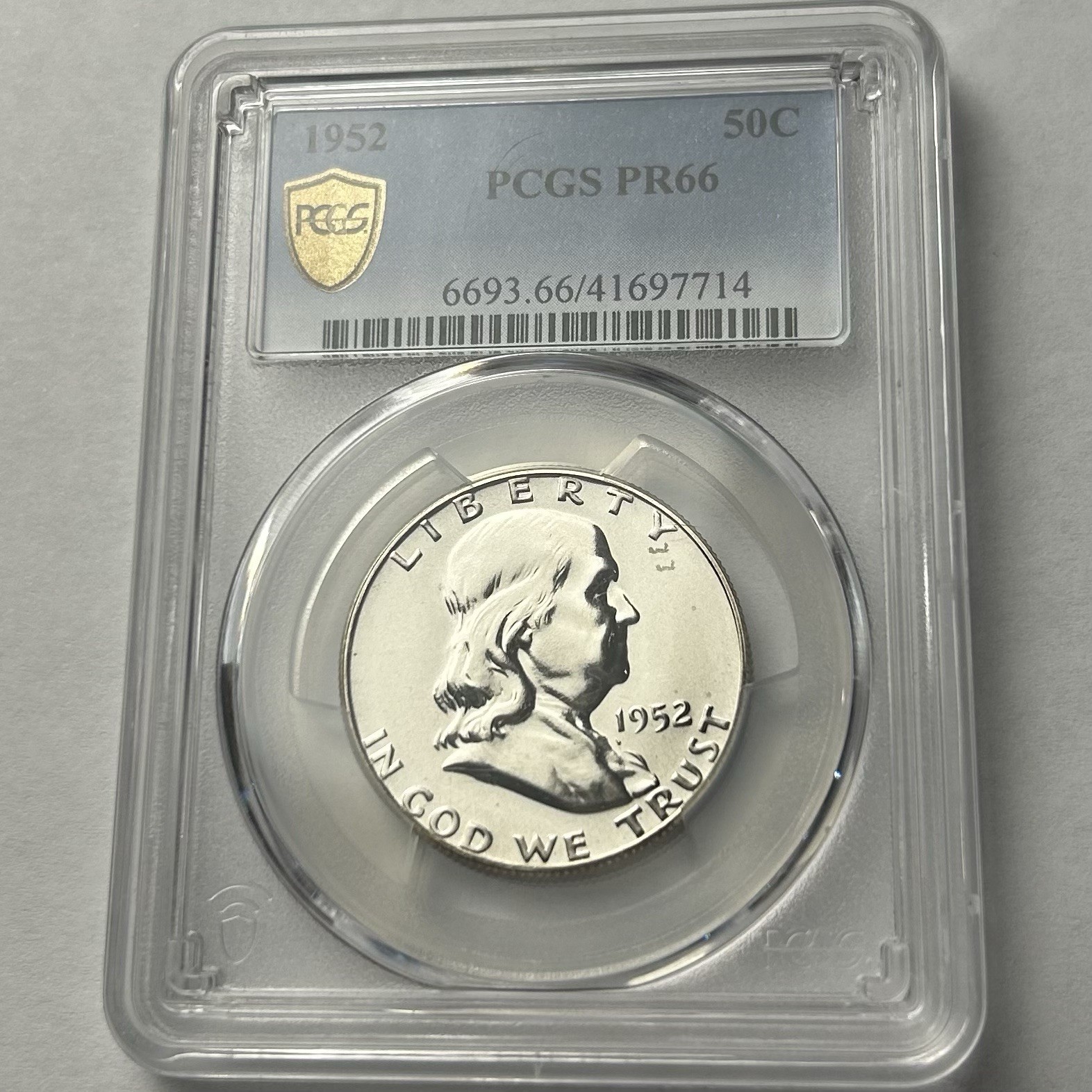1952 FRANKLIN HALF DOLLAR PCGS PR66 GOLD SHIELD
