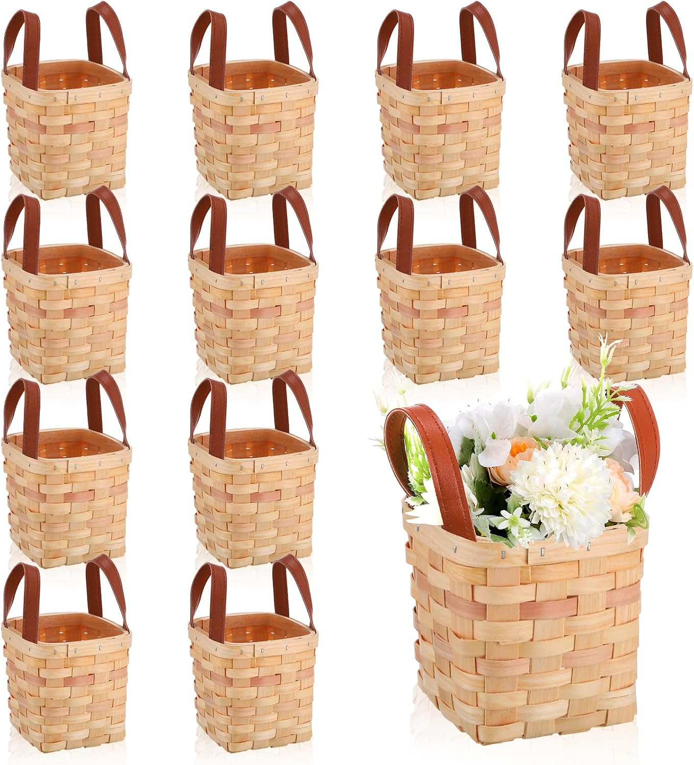 Rtteri 12 Pcs Small Wicker Baskets, Woven Baskets with Double Handles 4.5 X 4.5
