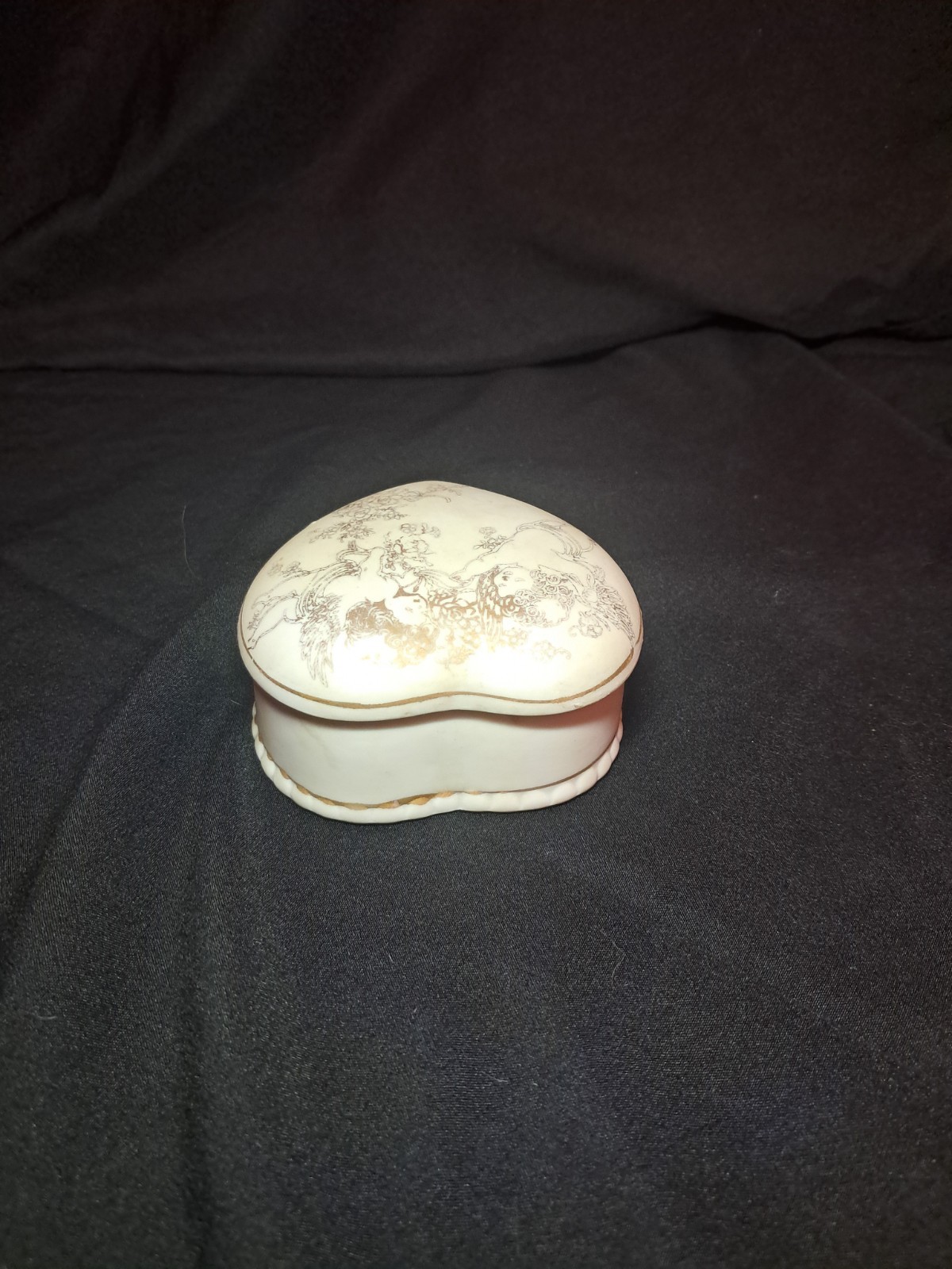 Porcelain Heart Shaped Trinket Box Cherub