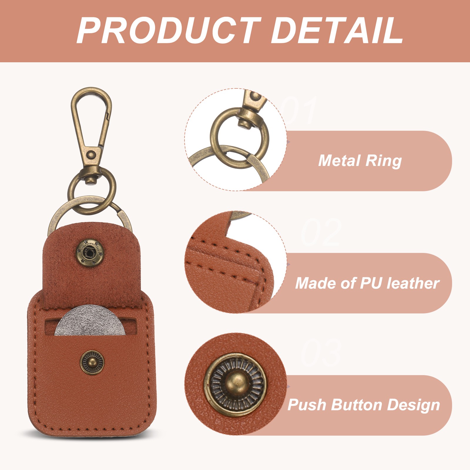 2 Pack Quarter Leather Keychain PU Leather Key Ring Coin Case Black Brown