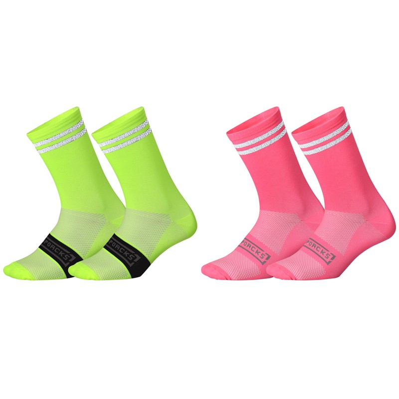 2 Pairs Reflective Cycling Socks Bicycle Bike Riding Sports Socks XC Pink Green