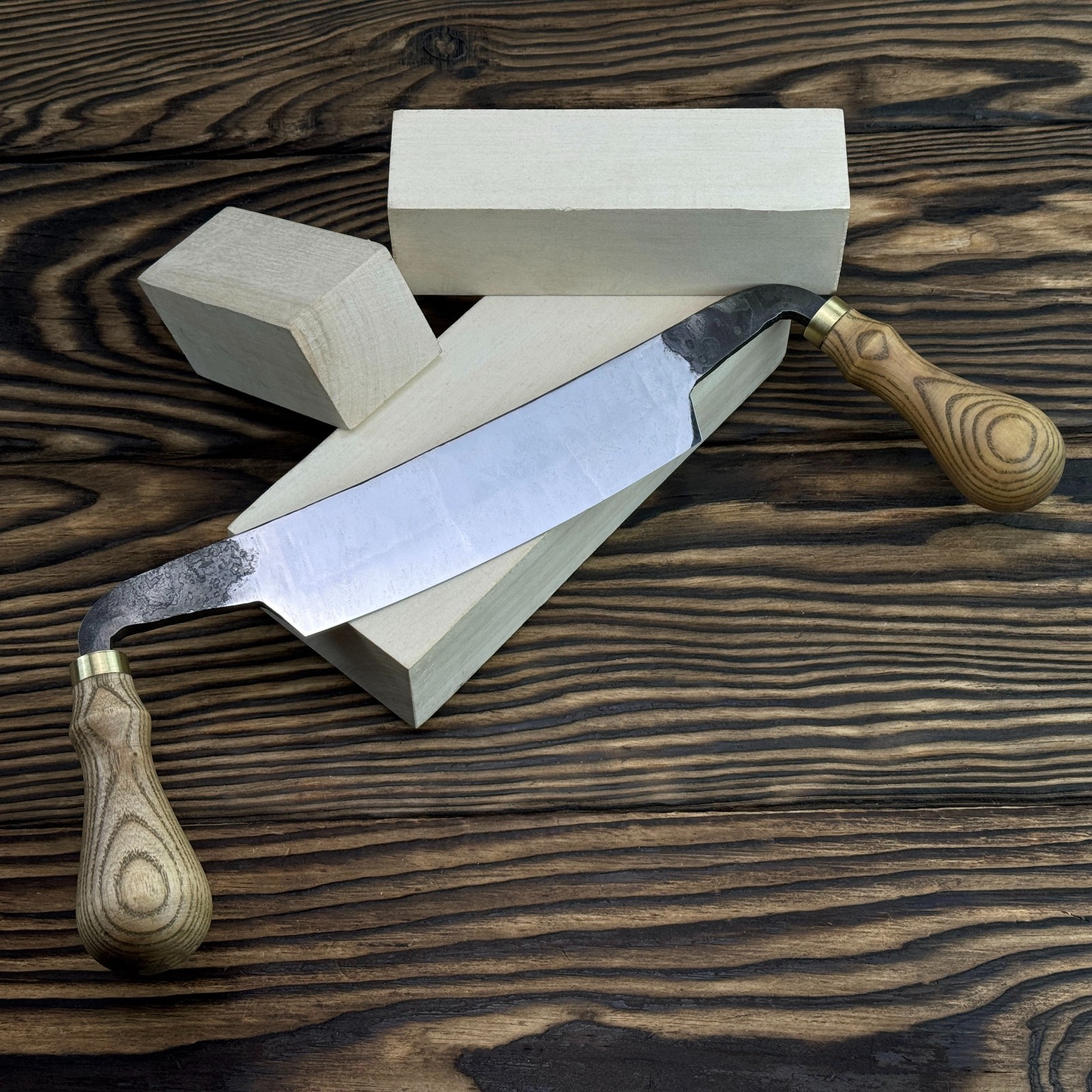 Drawknife with Leather Sheath. Wood Shaping Tool. Ash Handle. Gift for Beginner