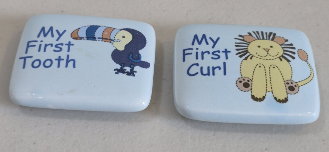 2 Ceramic Keepsake Boxes First Tooth First Curl 2"x1.75"