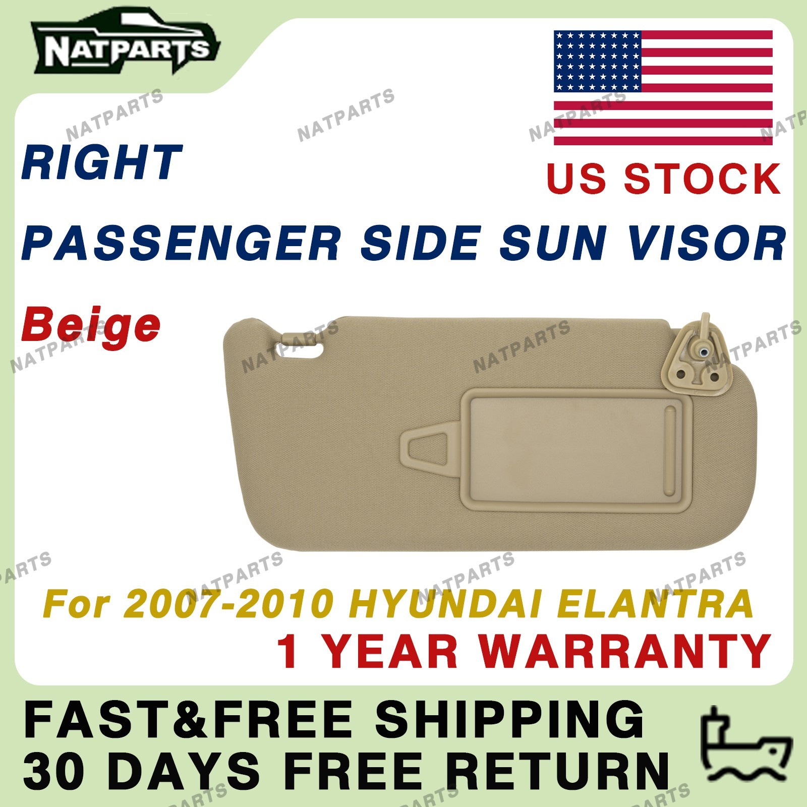 Right Passenger Sun Visor w/oLight for Hyundai Elantra 2007-2010 85202-2H110-4W