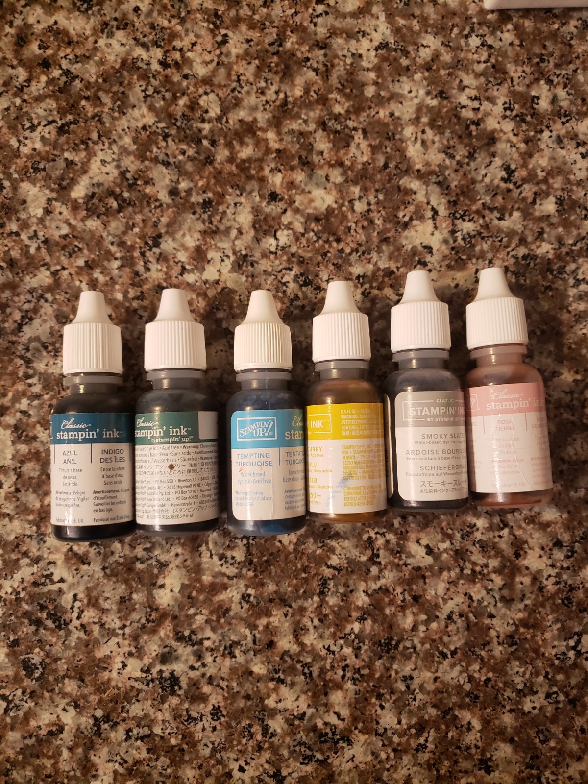 6 Stampin Up Classic Ink Refills Lot Slate Tide Turquoise Bride Curry Indigo