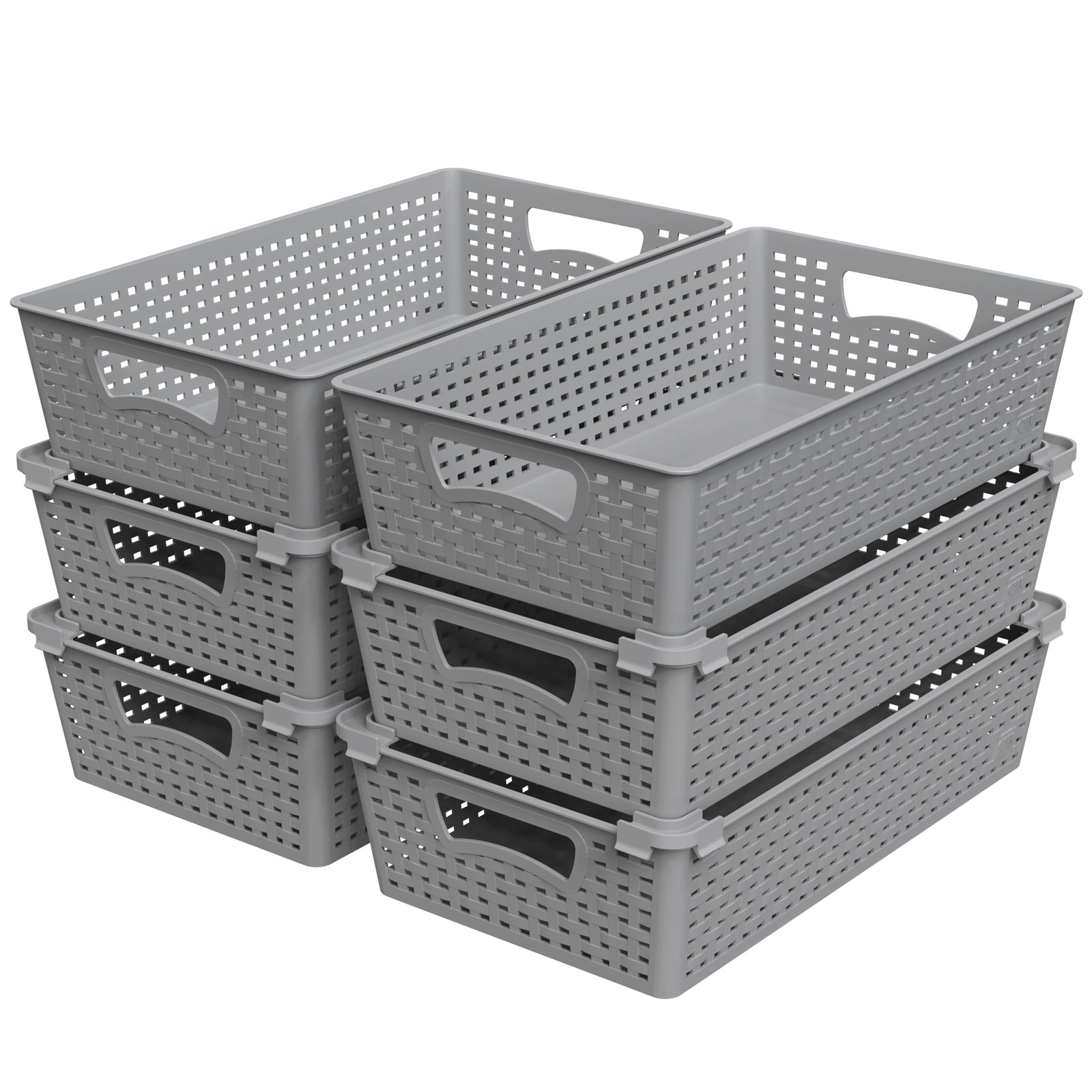 Cesta De Almacenamiento Grande Contenedor Abierto Apilable Gris Paquete De 6 NEW