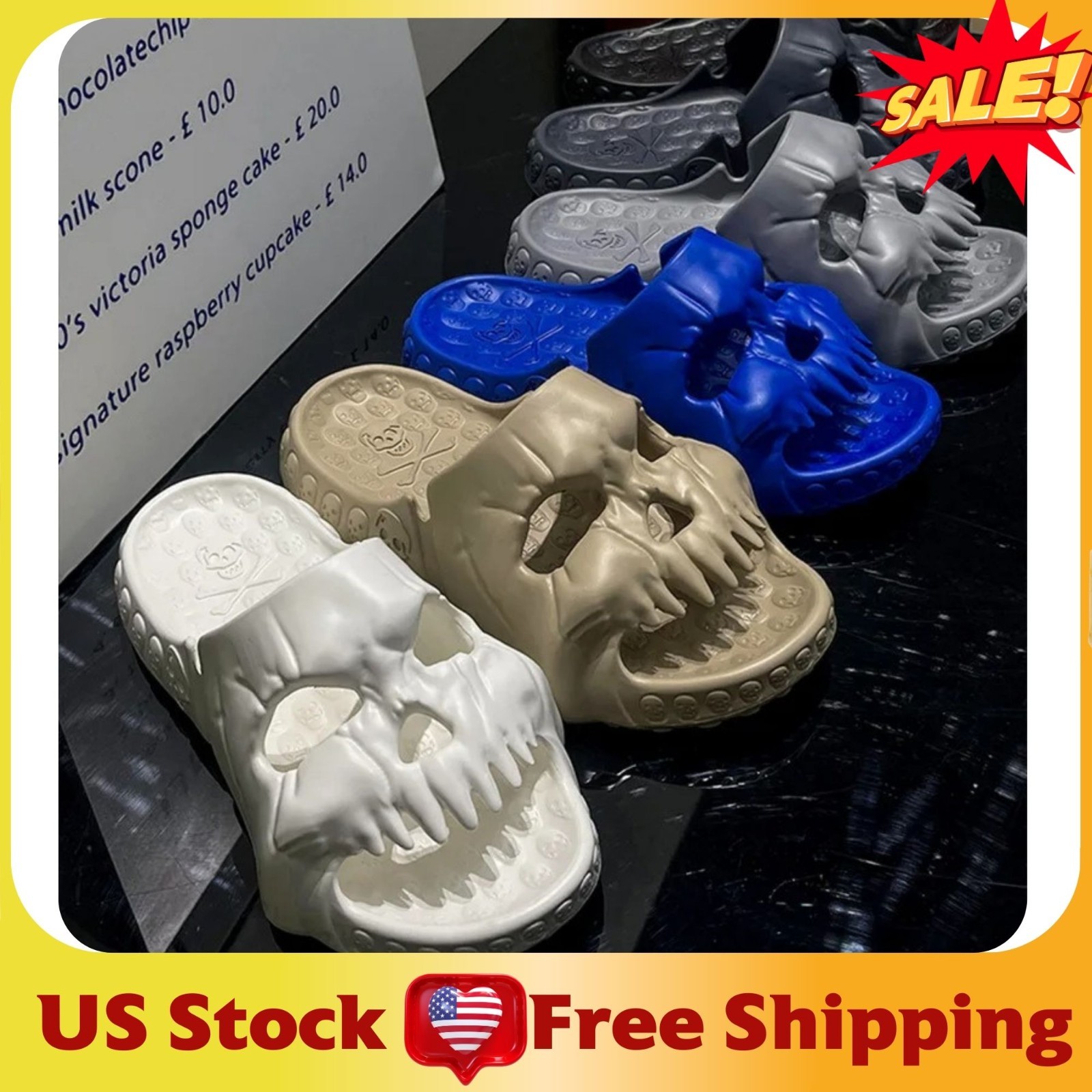 Skull Design Men Slippers Y2K Summer Outdoor Beach Non-Slip Sole Male Sandals