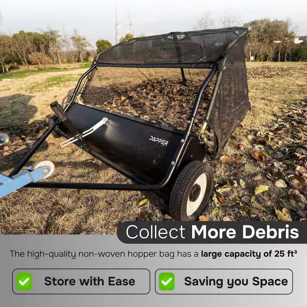 42 In. Lawn Sweeper Tow Behind, 25 Cu. Ft. Large Pull behind Grass Sweeper