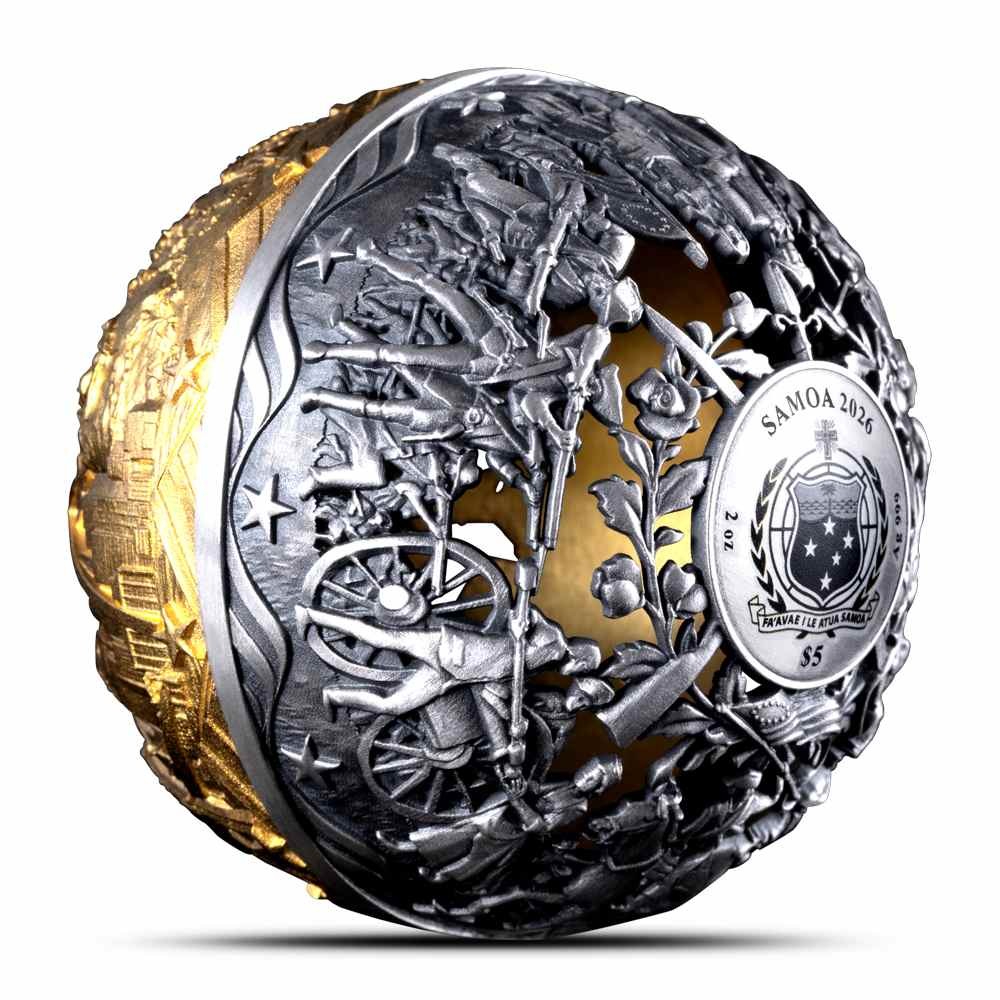 2026 2 oz Samoa Silver Filigree Spherical Revolution and Freedom Coin (Box, CoA)